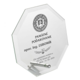 Plaketa sklenená so stojanom - osemhran 14 x 14 cm