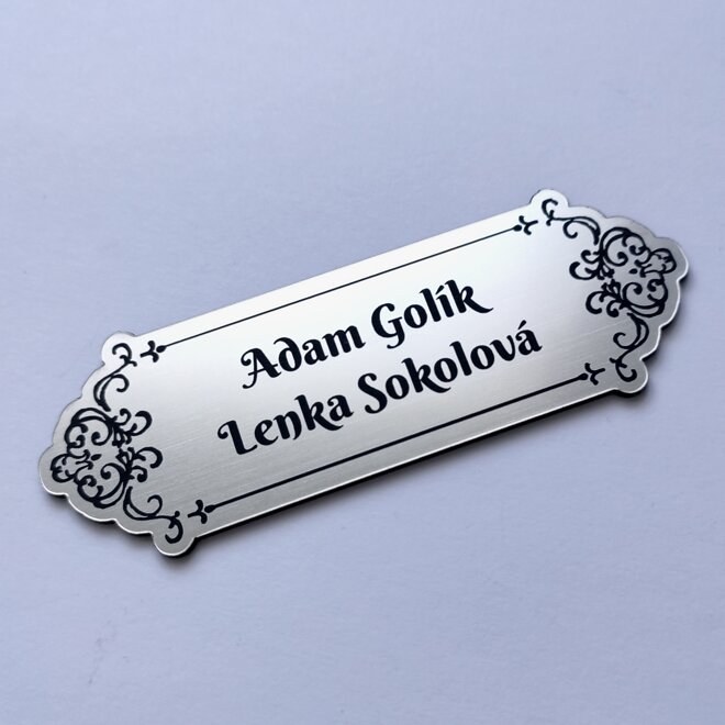 strieborná menovka Ornament Full s dvoma menami