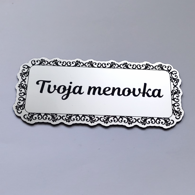 strieborná menovka Ornament Frame s ozdobným rámom