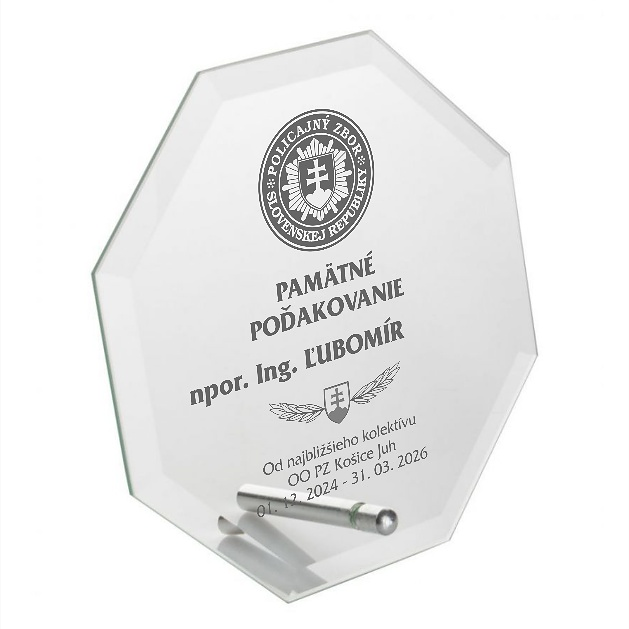 Gravírovaná plaketa zo skla