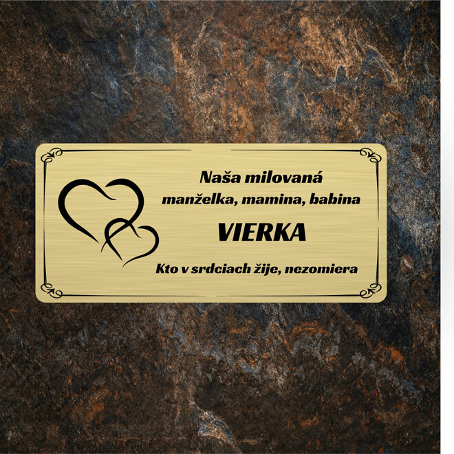 zlatá náhrobná tabuľa s dvoma srdcami