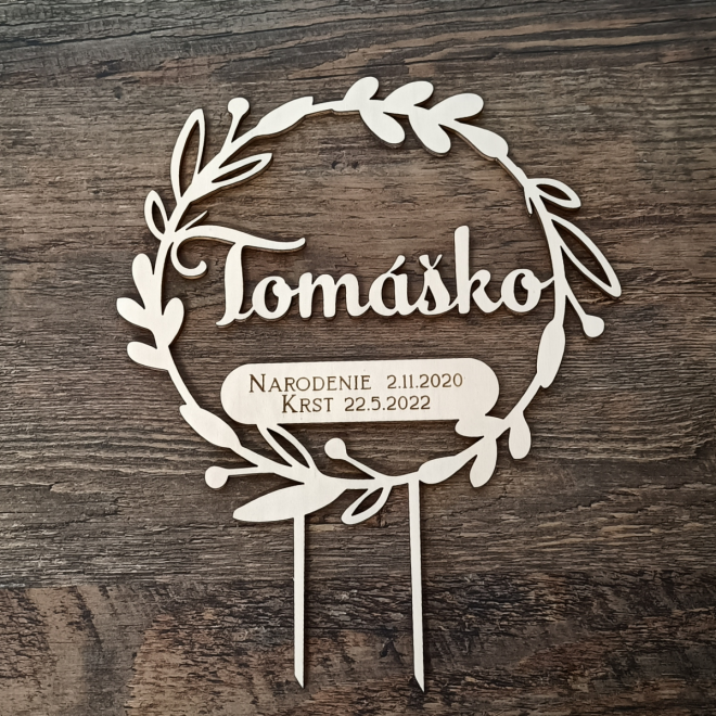 Zápich na tortu s menom – krstinový cake topper s dátumom
