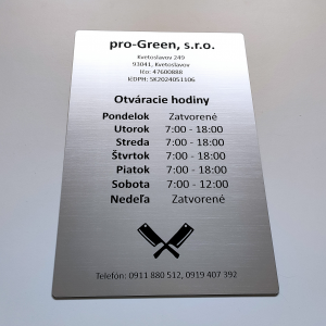 Tabuľa s otváracími hodinami