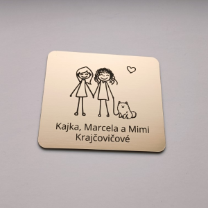 Menovka na dvere dve ženy so psíkom